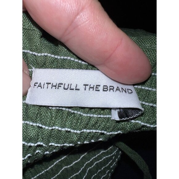 FAITHFULL THE BRAND Green Linen Smocked Sleeveless Midi Dress Button Down Sz 10 - Picture 13 of 16
